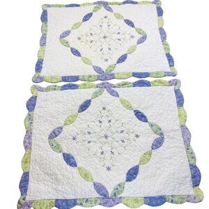 Vtg 90s Home Classics Quilted Standard Pillow Shams Green Purple Floral 20x26”